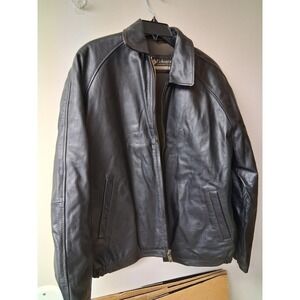Columbia Sportswear Mens Leather Bomber Jacket Size L G Black Full Zip Collar